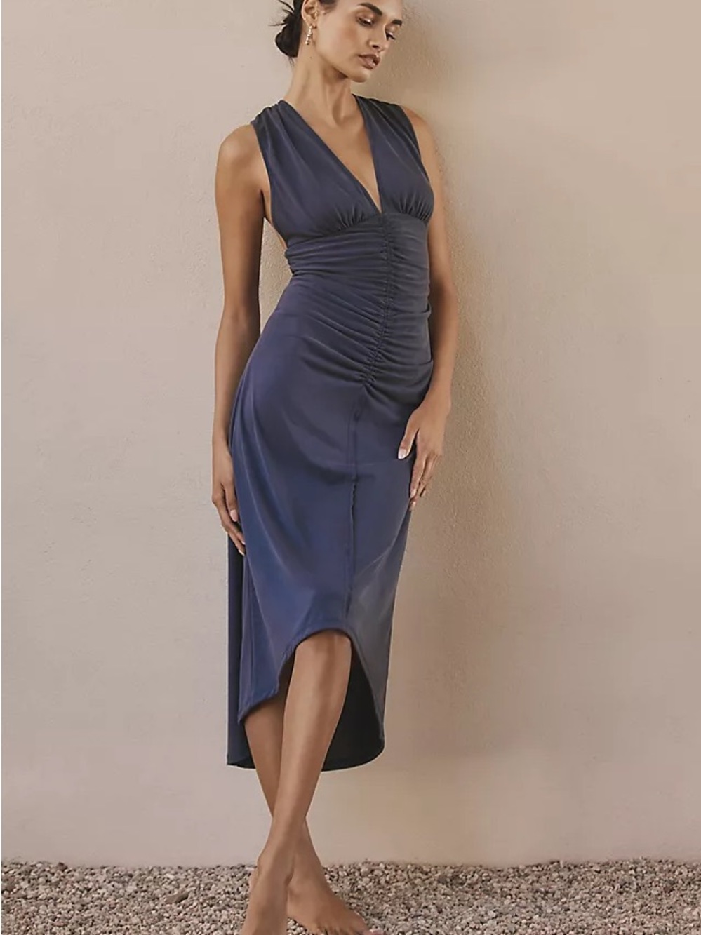 Anthropologie V-Neck Midi Dress in Cocoa